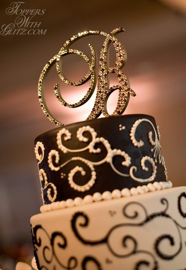 Crystal Initical Cake Topper using Smoked Topaz, Light Colorado Topaz, Gold Shadow and Silk